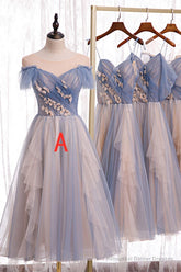 Elegant Tea Length Tulle Bridesmaid Dress